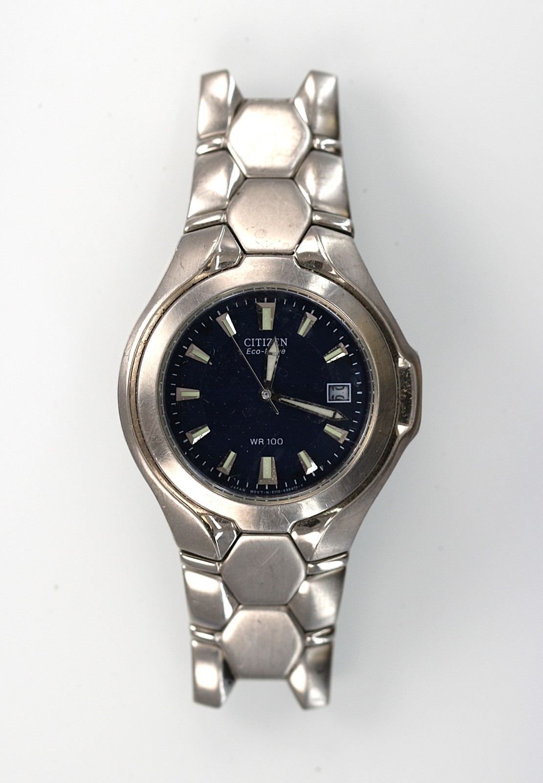 Citizen Eco Drive Watch Men Silver Stainless Steel Date Blue NON-WORKING C-35