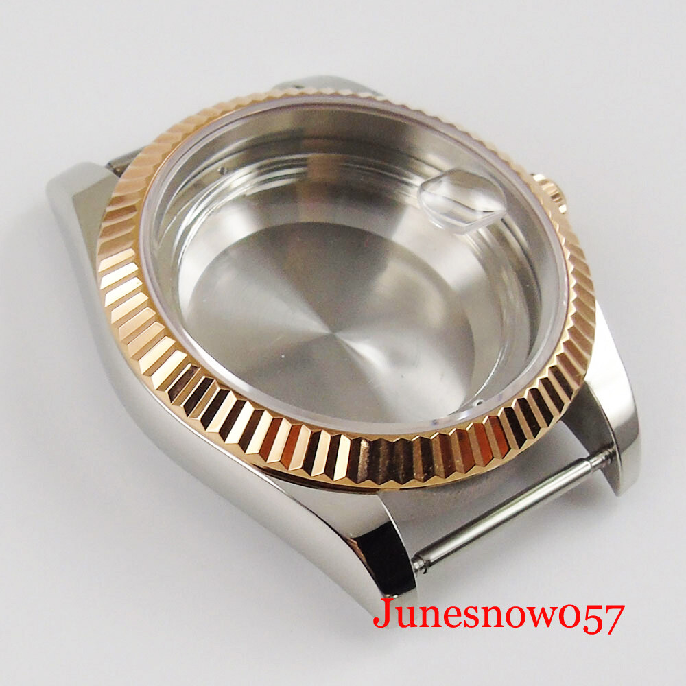 Polished Two Tone Gold Wristwatch Case for ETA2836 MIYOTA 8215 Sapphire Glass