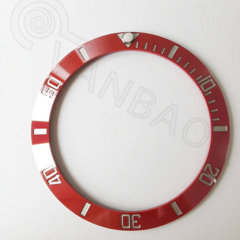 Platinum Filled Red Ceramic Bezel Insert For Submariner Mens Watch 38mmX30.7mm