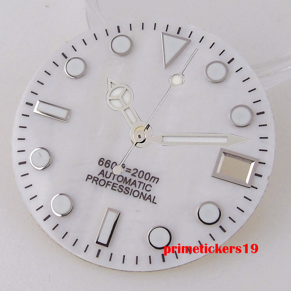 28.5mm Watch Dial Sterile Shell Face Date Hands Set Green Lume Fit NH35 Movement
