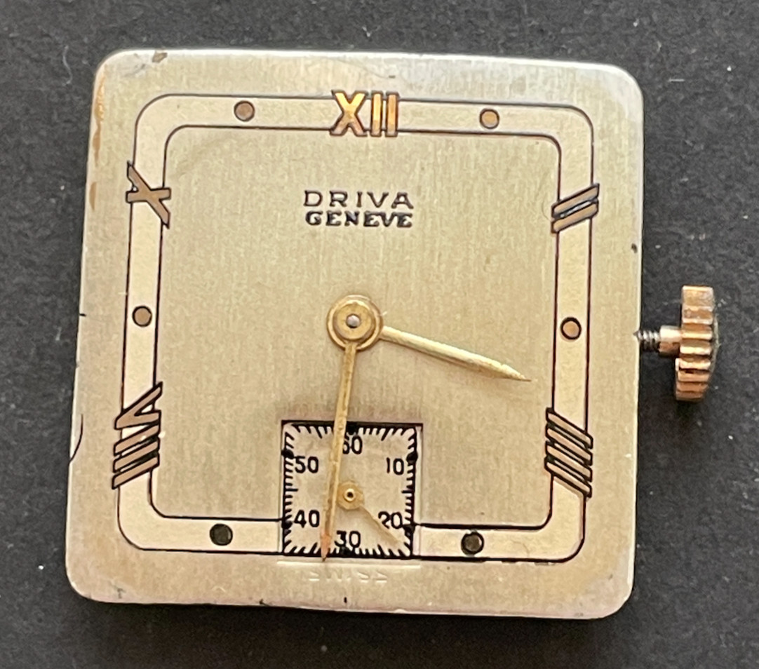 Vintage Driva Geneve Men’s Watch Movement Ticks Good Balance Deco Dial 17j Swiss