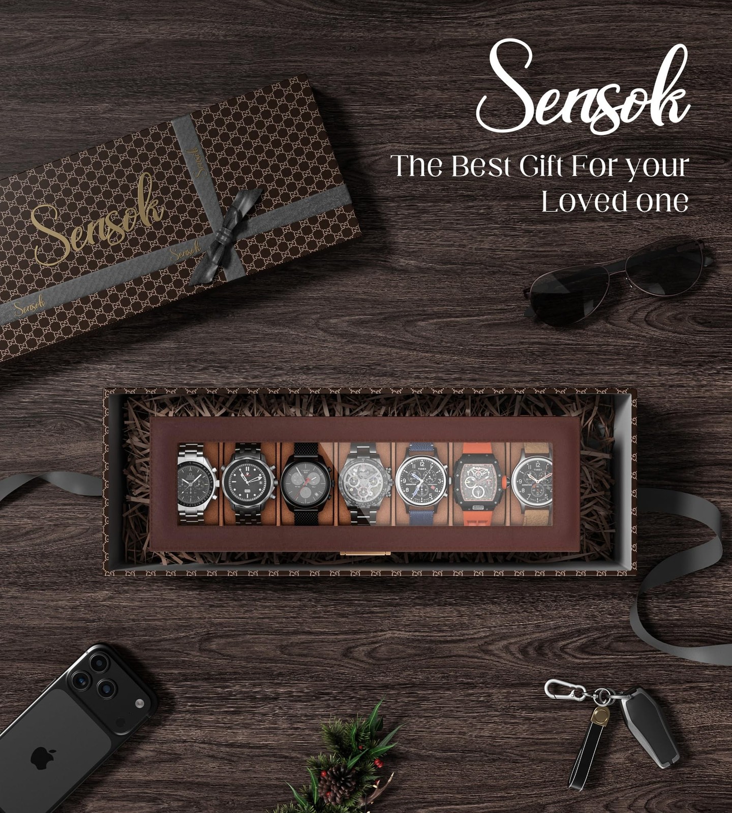 Watch Case Box for Men – 7 SLots Watches Storage Organizer Real-Glass Display…