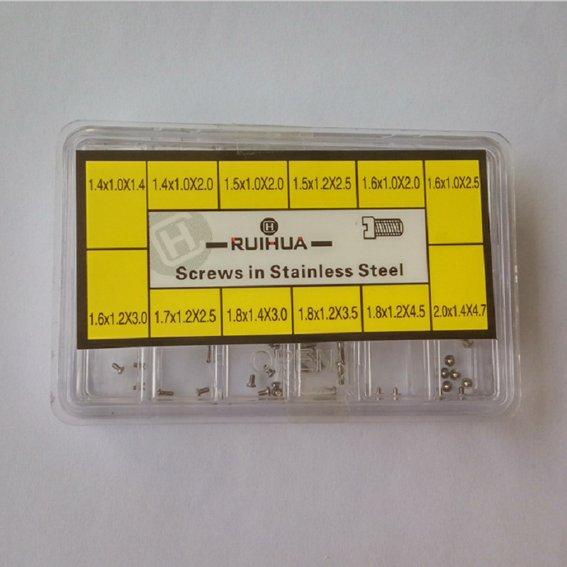 12-Size One Slotted Head Stainless Steel Watch Back Case Screw Assortment Box