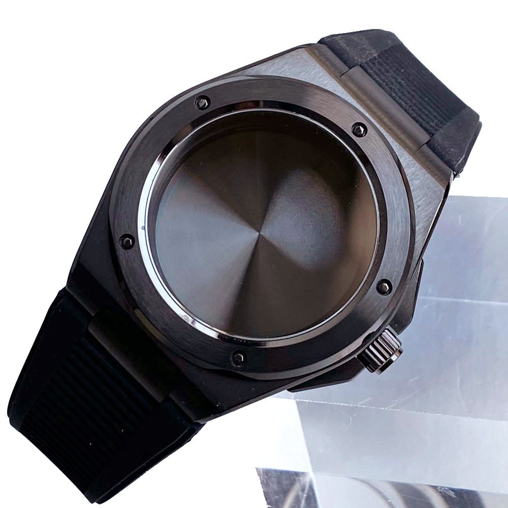 40mm Sapphire Glass Black PVD Watch Case Fit NH35 NH36 ETA 2824 Rubber strap