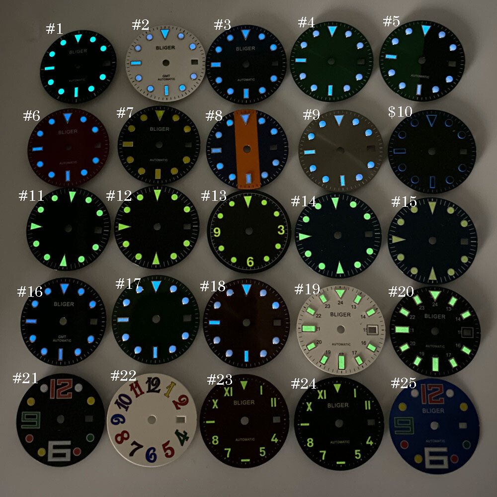 28.5mm Luminous Watch Dial Fit MIYOTA 8215 ETA 2836 Movement Date Black Sterile