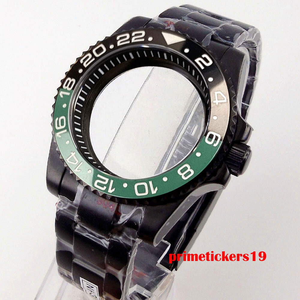 40mm Black Watch Case Chapter Ring Bracelet Sapphire Fit NH35 ETA2824 PT5000