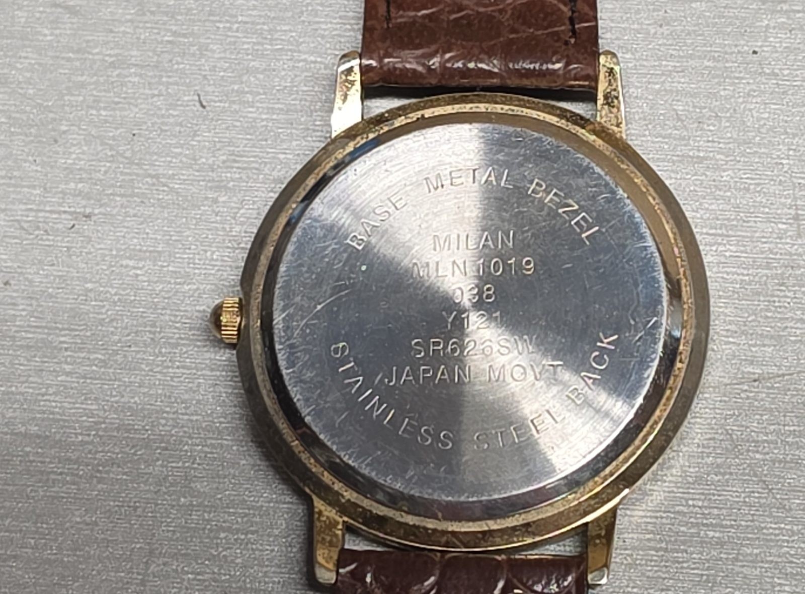 Milan MLN1019 Bill Quartz Watch Brown Faux Leather Strap Japan Movement