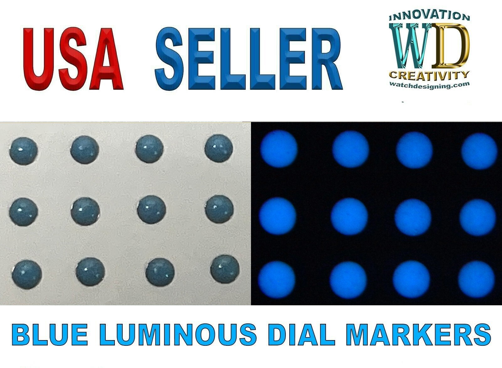 Watch Dial Hour Markers 12 BLUE LUME 2.10mm Luminous Numerals Dots Bars parts