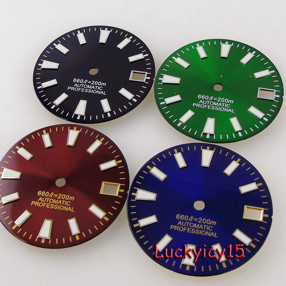 Tandorio 28.5MM Luminous Green Blue Watch Dial Fit NH35 NH36 Watch Lume Marks