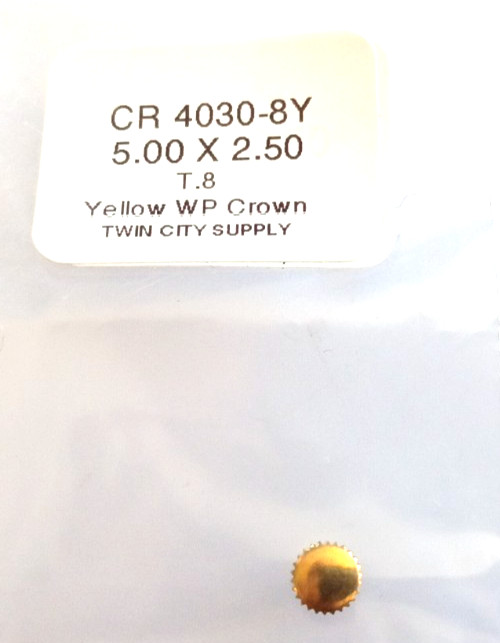 Watch Crown 5.00mm Diameter Yellow Waterproof Tap 8 (2.50mm) watch part