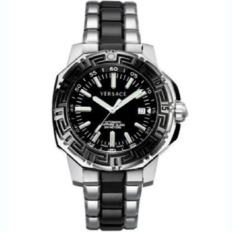 VERSACE WATCH BAND, 15A , DIVER , BLACK CERAMIC+SILVER STEEL , ADJUSTABLE LINK