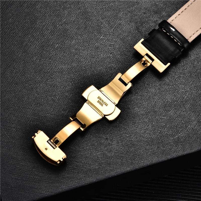 Leather Watch Band 18mm 20mm 22mm 24mm Straps Stainless Steel Butterfly Buckle C