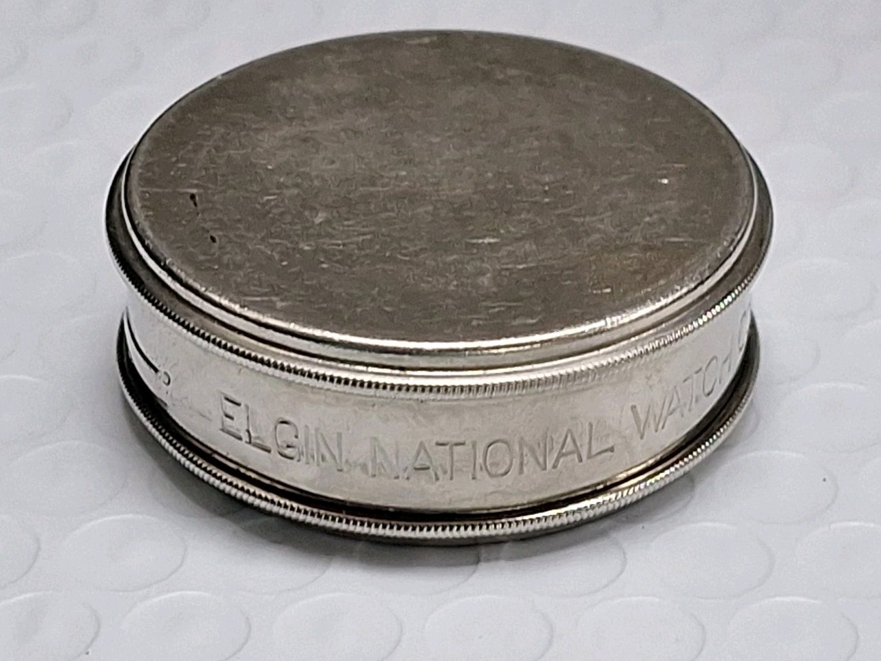Elgin National Watch Co. Pocket Watch Movement Holder Container Tin 18s