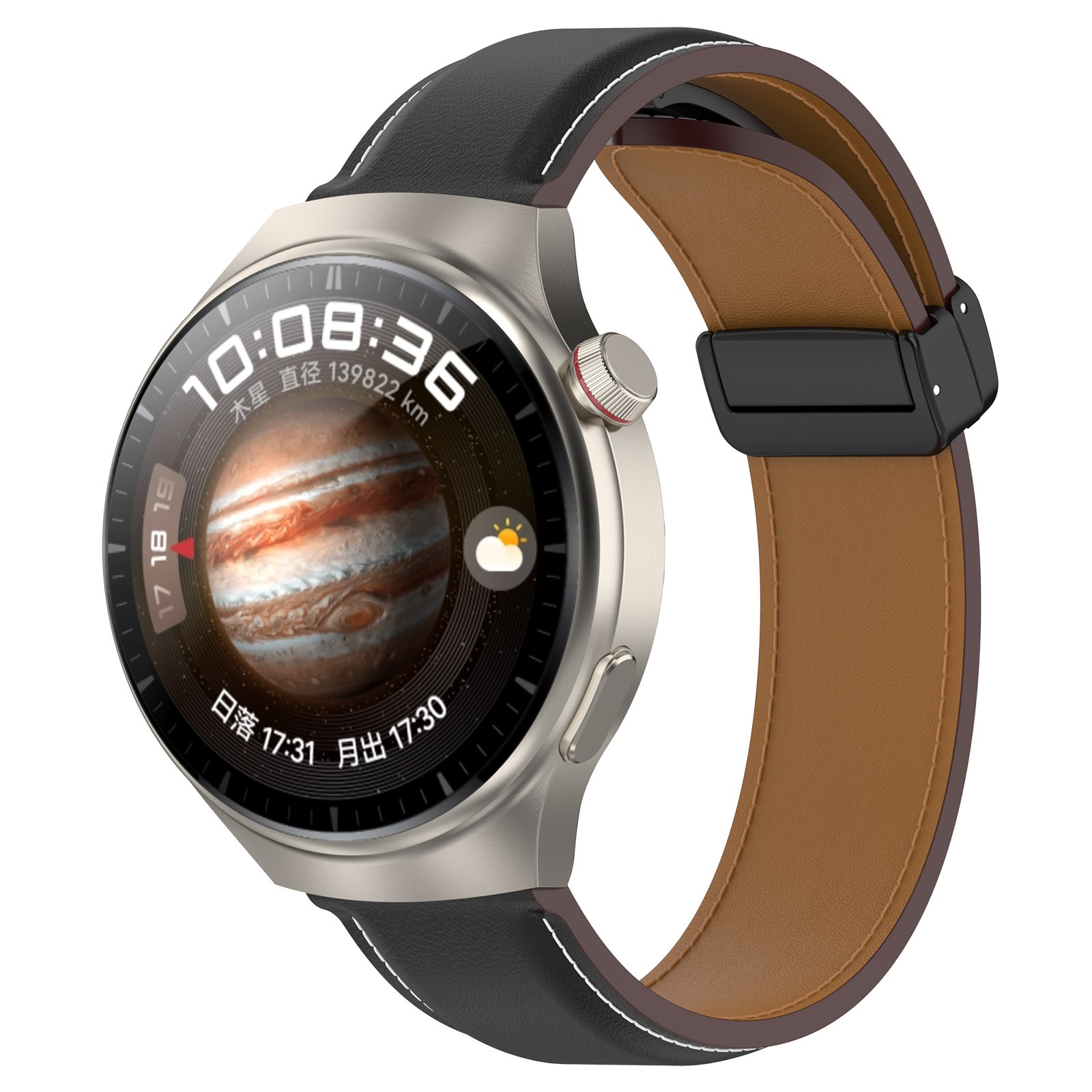 Leather Watch Strap with Folding Buckle for Huawei/Samsung Galaxy/Amazfit Series