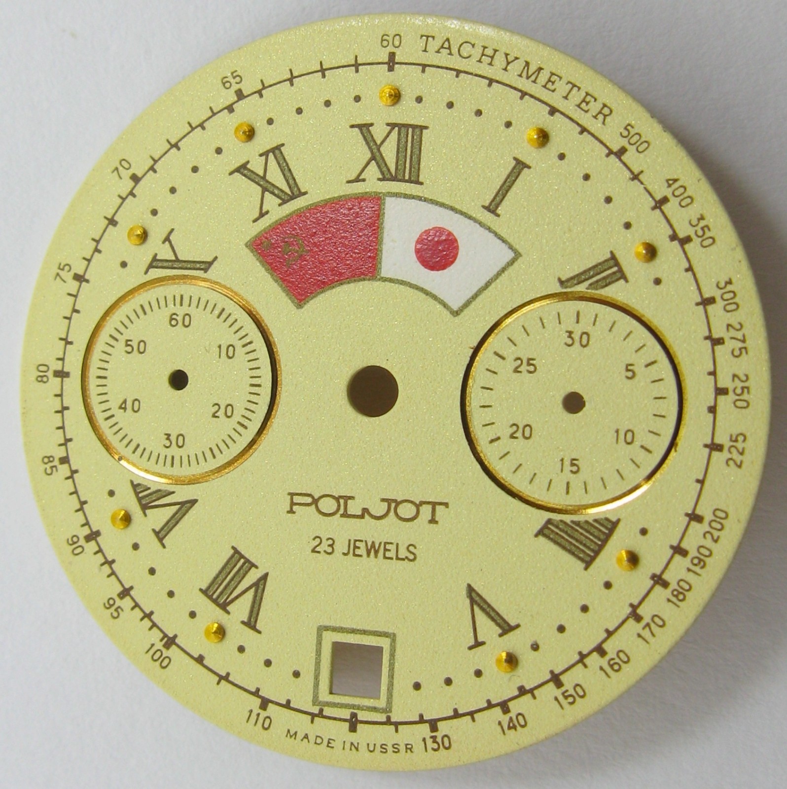 Poljot 3133 chronograph watch movement part Black dial: Moscow 1991 Tokyo