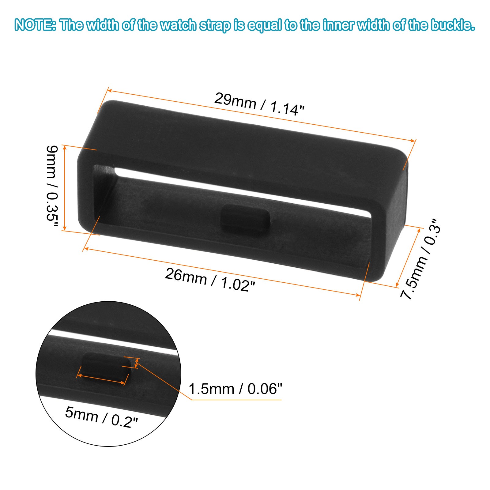 6pcs Watch Strap Loop Fastener Rings 26mm Rubber Watch Holder Keeper Black