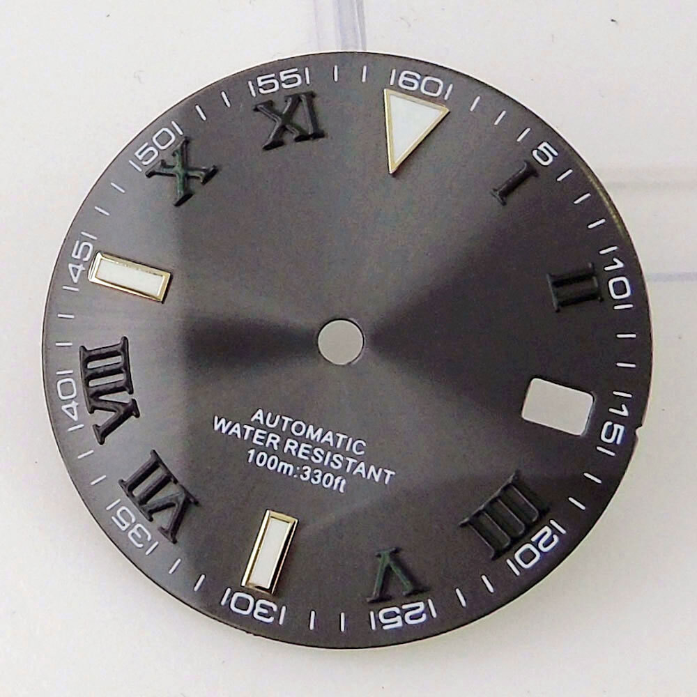 29mm Grey Sunburst Watch Dial Fit NH35A NH36A Movement Roman Number Marks Date
