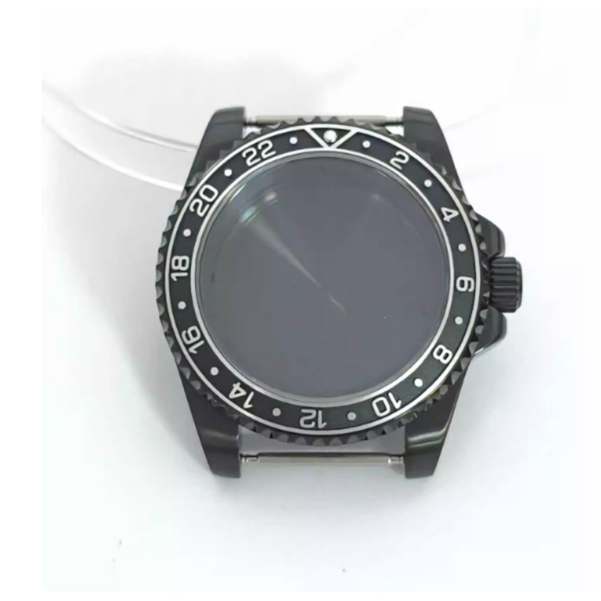 40mm PVD Black Steel Watch Case Sapphire Crystal for NH35 NH36 Watch Movement