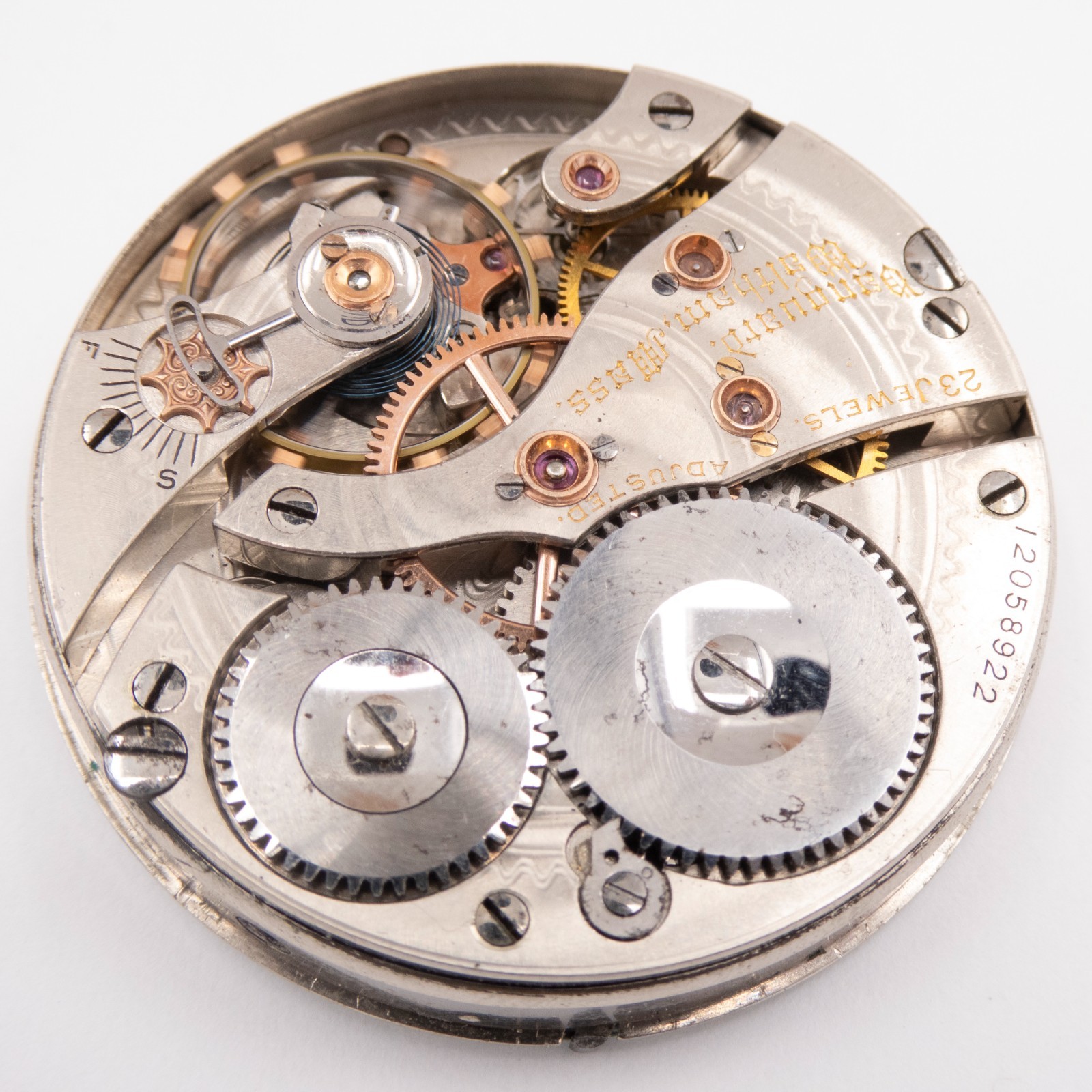 Waltham Vanguard 16-Size 23-Jewel Antique Pocket Watch Movement, Keeps Time