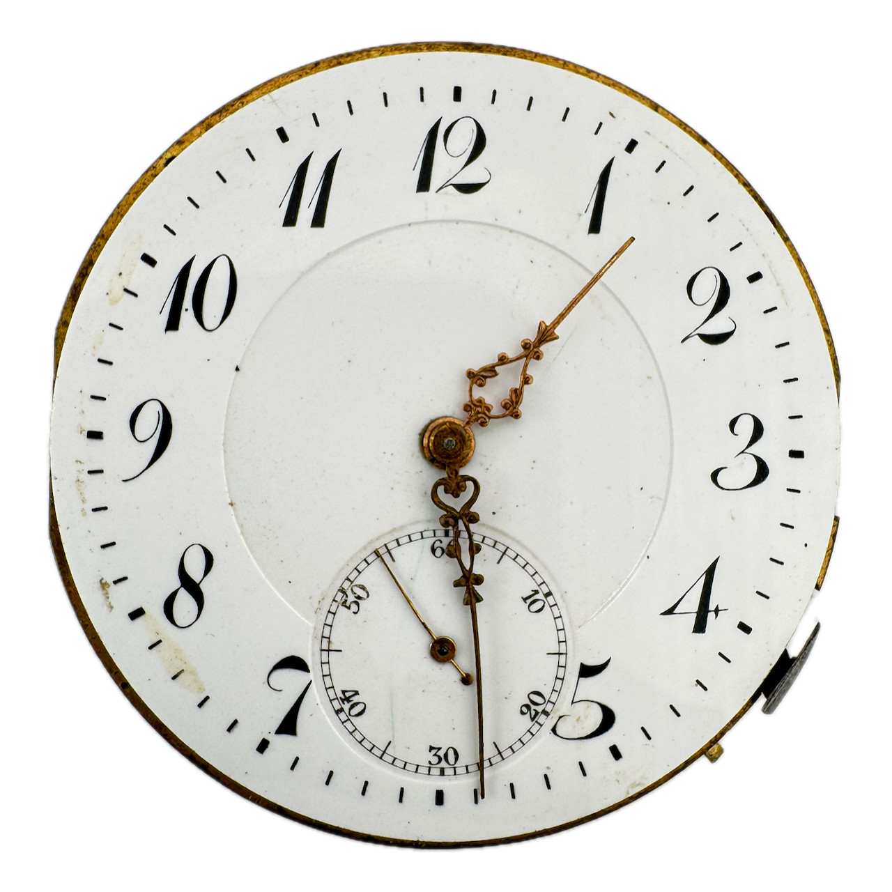 Antique 42.5mm Unbranded Mechanical Pocket Watch Movement Gold Hands Enamel Dial
