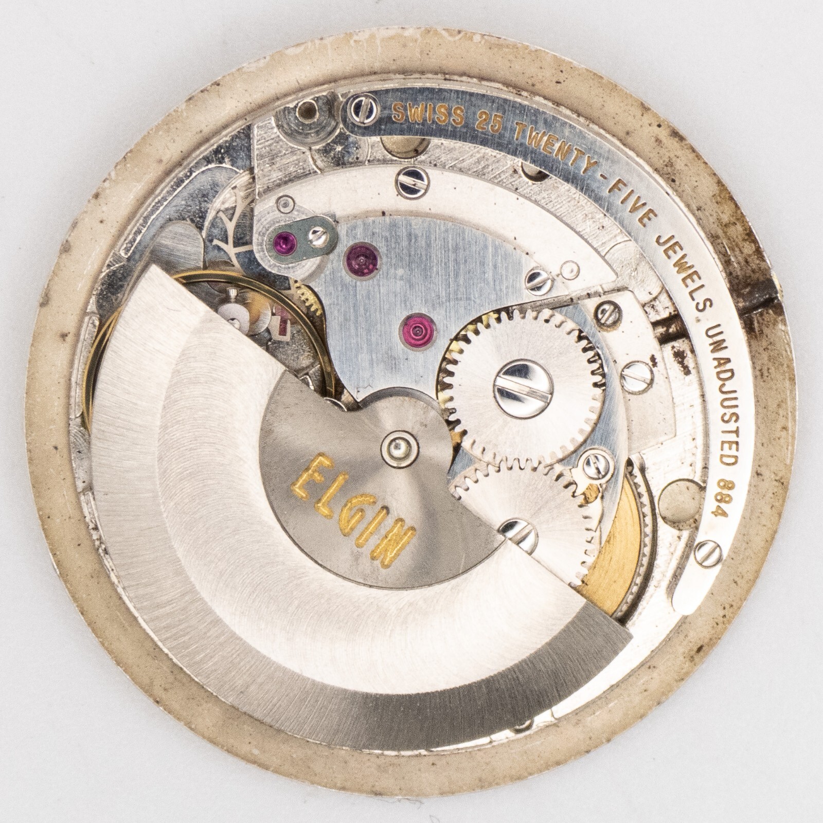 Vintage Lord Elgin Caliber 884 25-Jewel Wristwatch Movement, Runs & Keeps Time