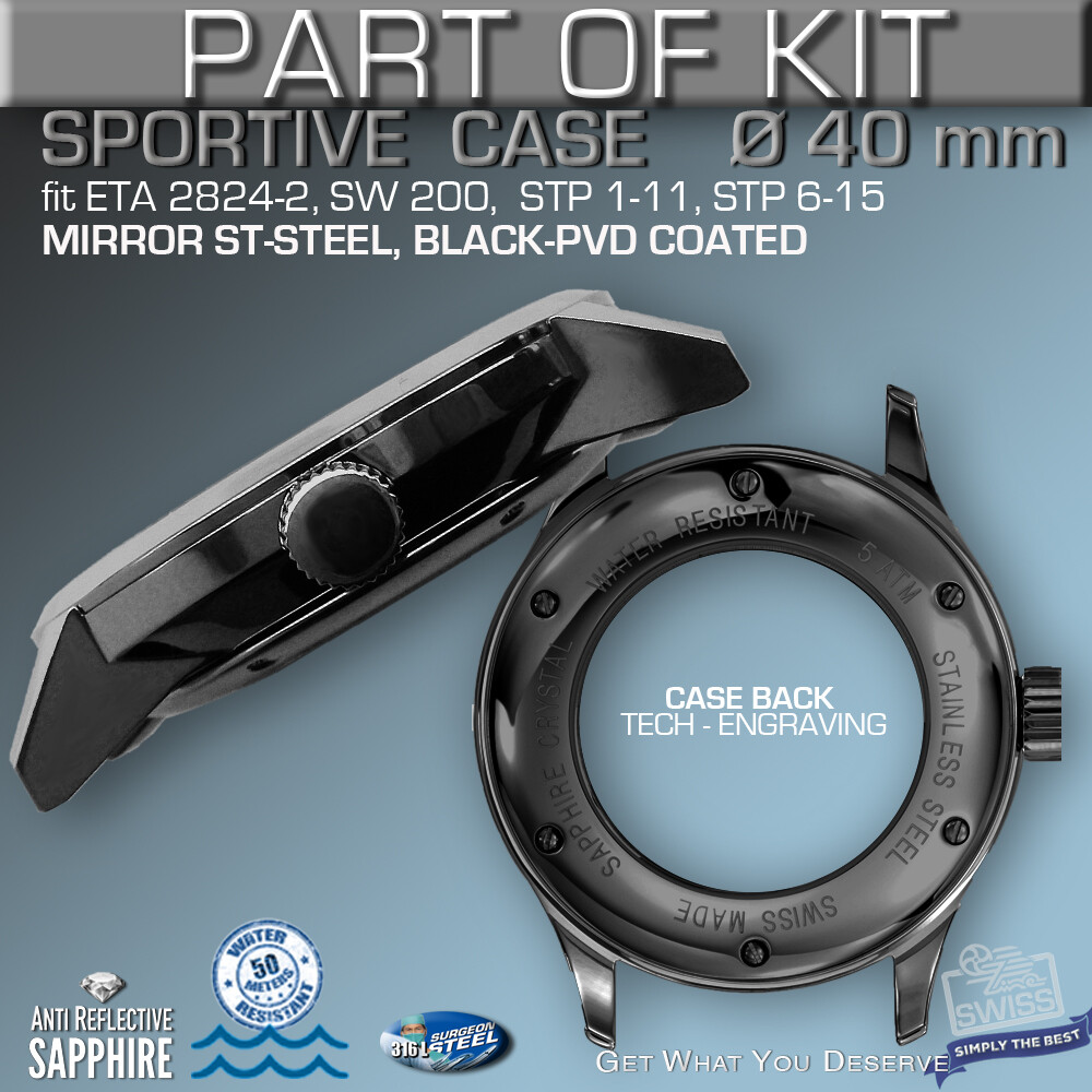 DO IT YOURSELF KIT 2: SPORTIVE CASE 40MM, DIAL, HANDS, fit ETA 2824, SW200