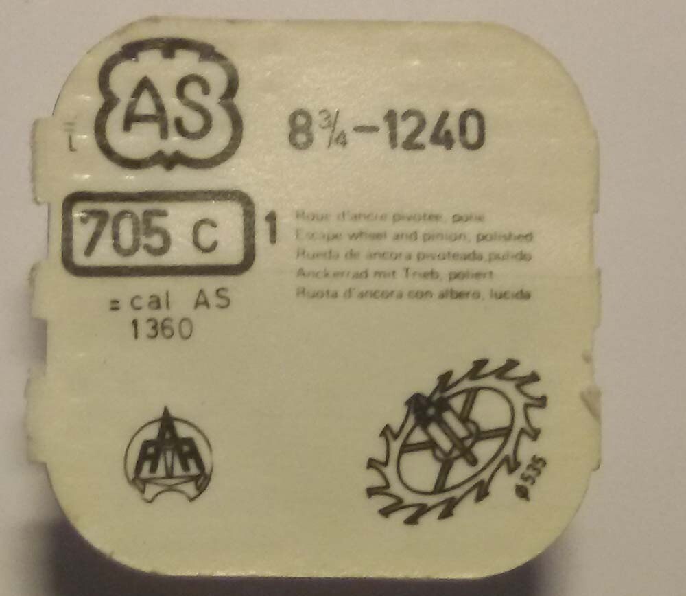 AS CAL. 1240, 1250, 1320, 1323, 1364, 1365 ANCHOR WHEEL PART No. 705 ~NOS~