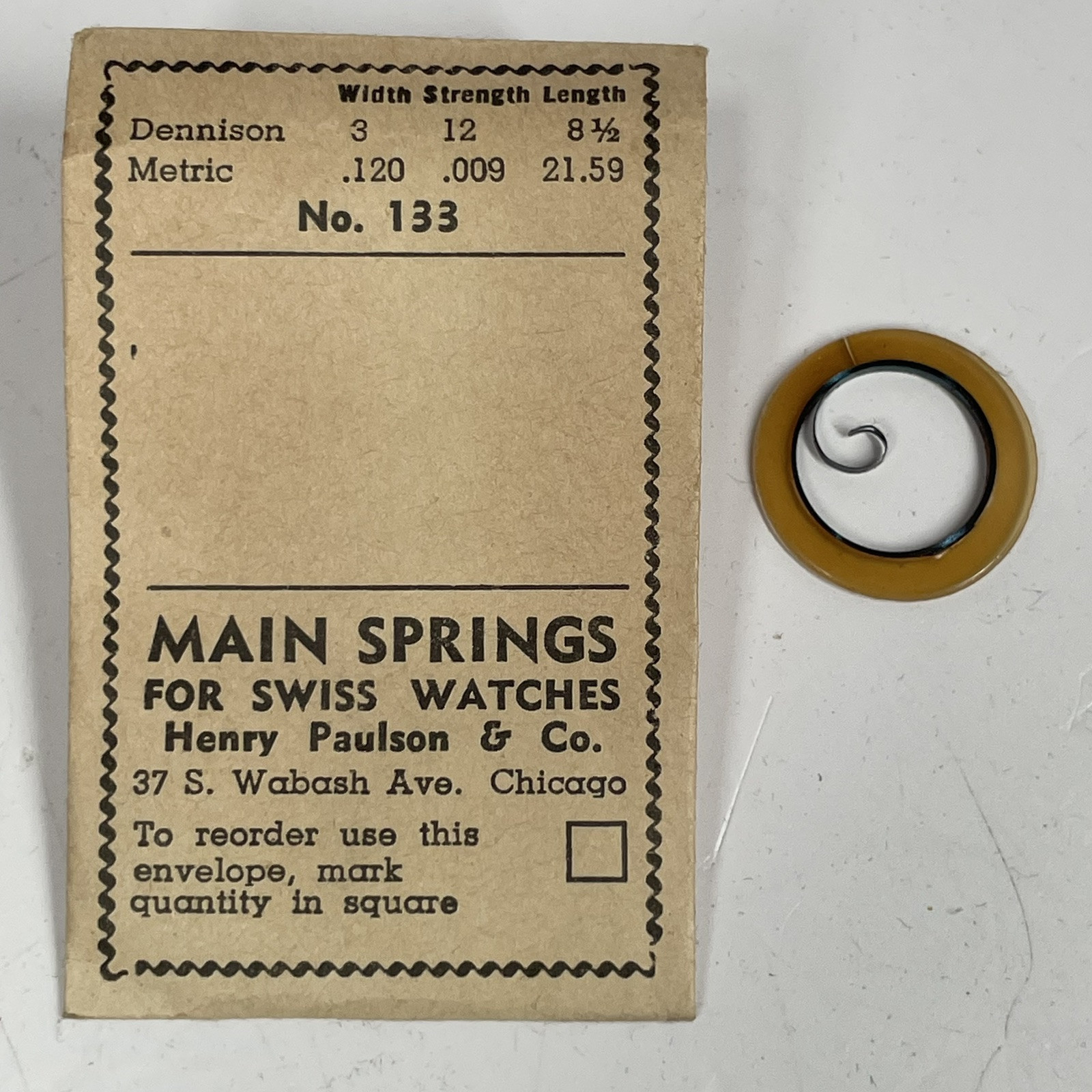Henry Paulson Mainspring #133 For Swiss Watches 3-12-8 1/2