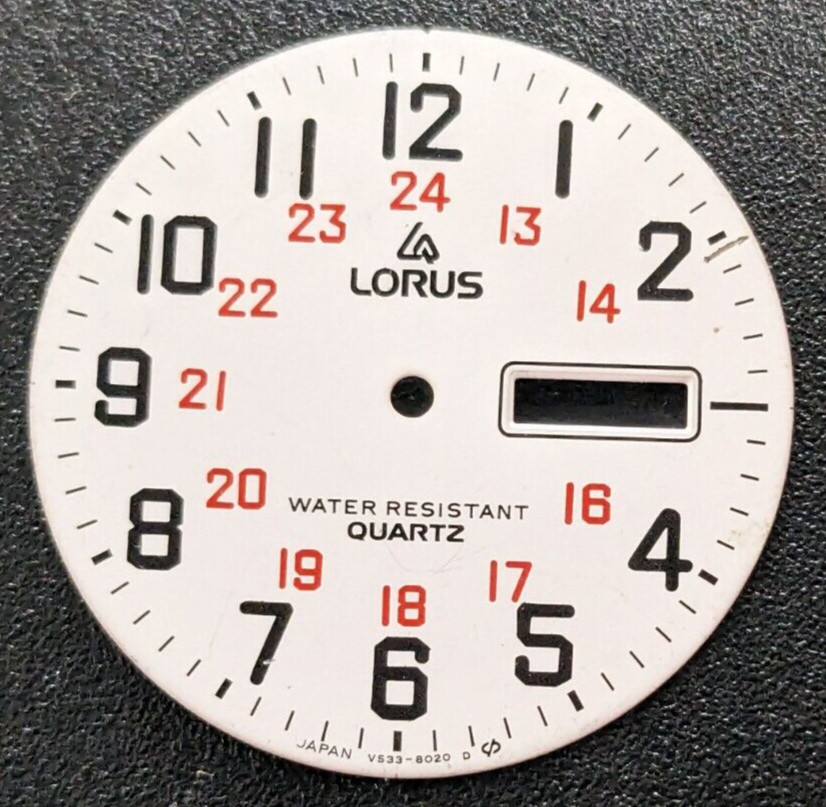 Vintage Lorus 28.5mm V533-8020 D Watch Dial – Black Mins/Hrs – Red 24 HRs