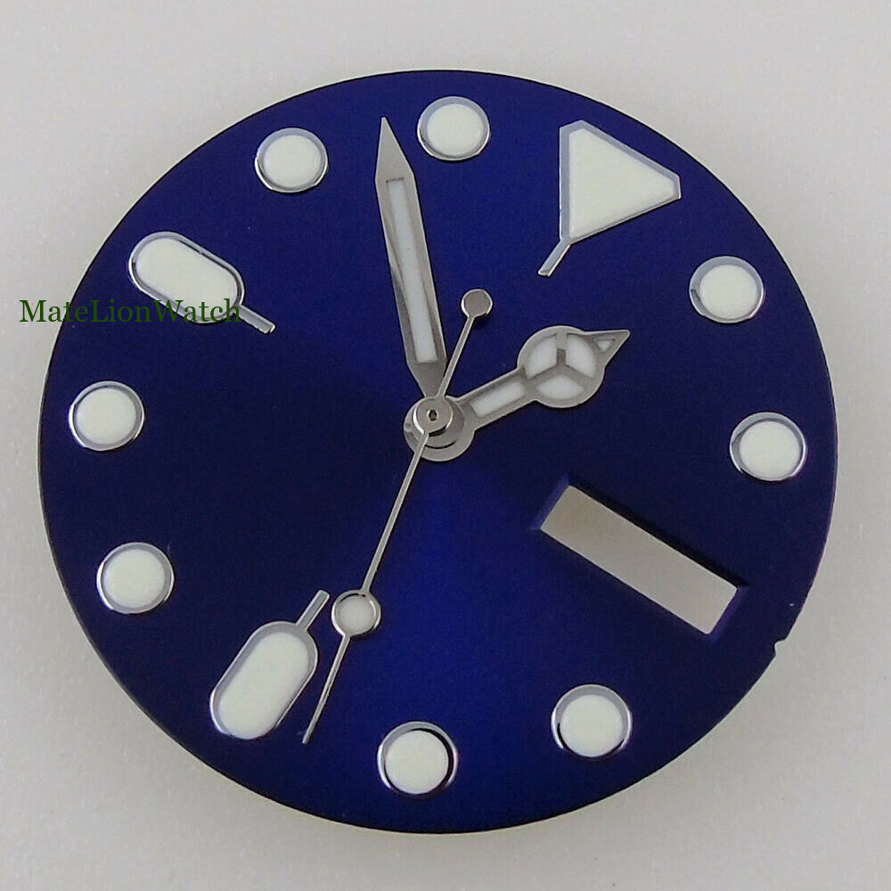 28.5mm Watch Dial+Hands Dual Calendar For NH36/NH36A Green Lume 3.8 &3 o’clock