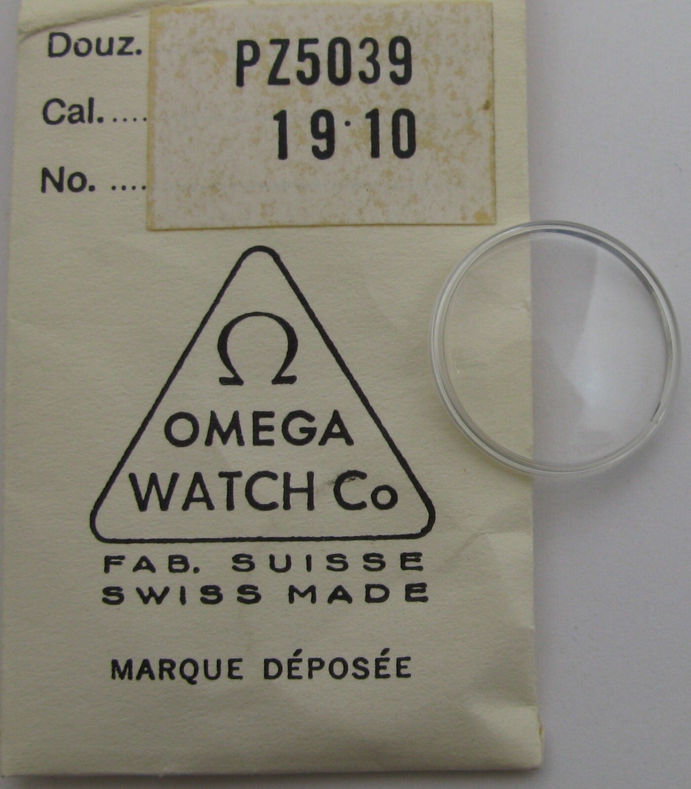 Omega Watch Crystal Acrylic PZ5039 19.10 mm white silver tension ring