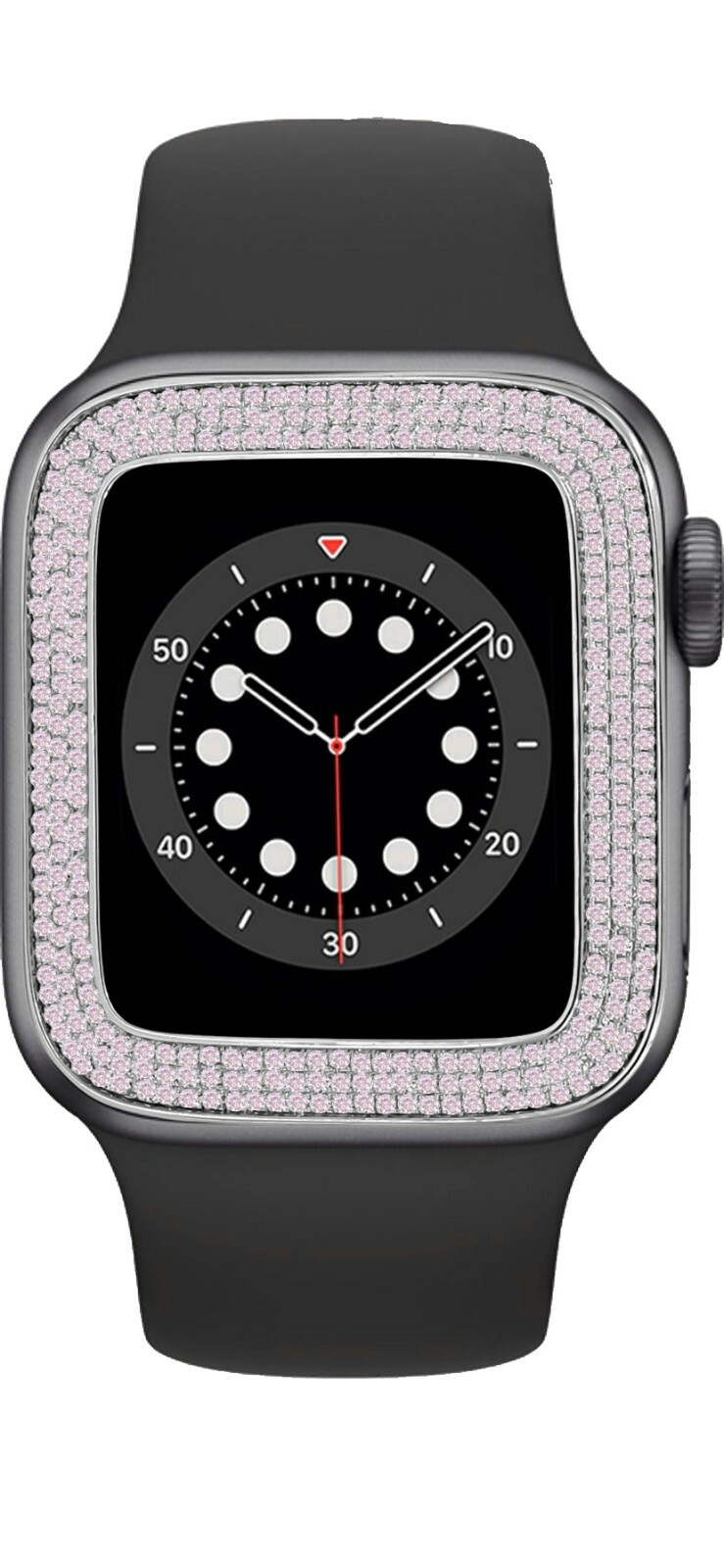 White Tone Pink Apple Watch Custom Pave Bezel & Band Combo Set 44mm Fit # 4,5,6