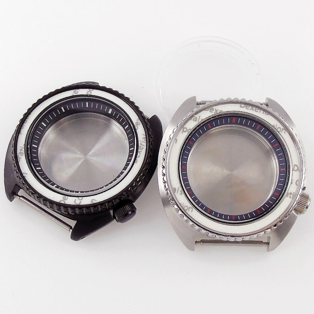 45mm Sapphire Watch Case For NH35/NH36 Chapter Ring Silver/Black Aluminum Bezel
