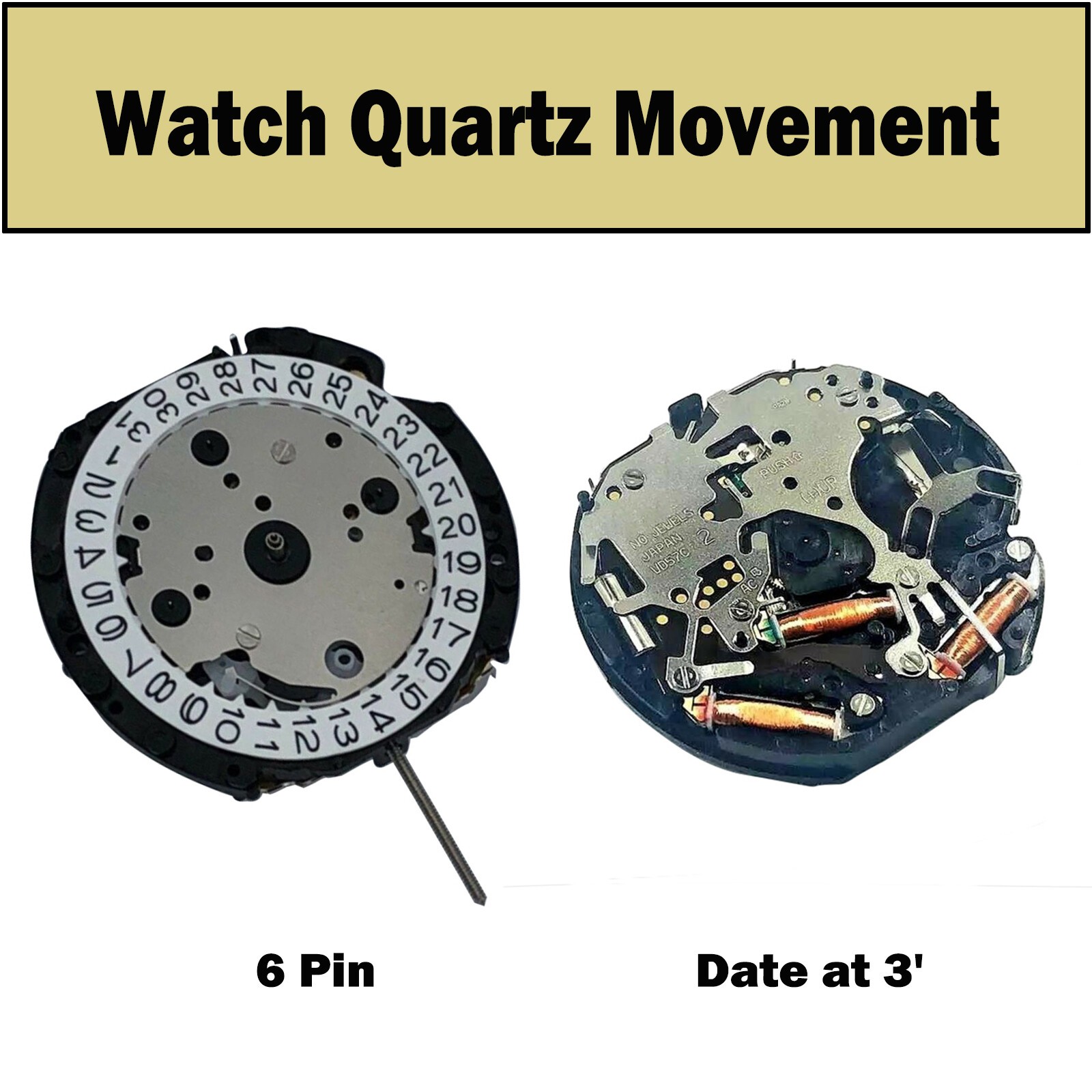 For Genuine Japan SII VD57C Quartz Watch Movement 3 Eyes 6.9.12, Date at 3