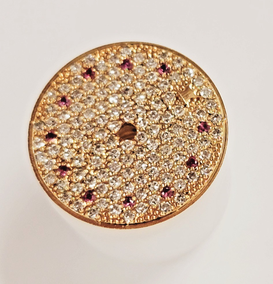 Custom Pave Natural Diamond & Ruby Dial to fit Rolex No Date 6718