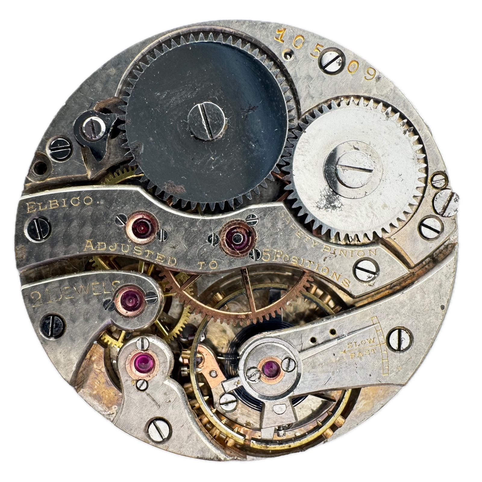 Antique Elbico Levy Brothers Co 21J Double Sunk Dial Pocket Watch Movement Swiss