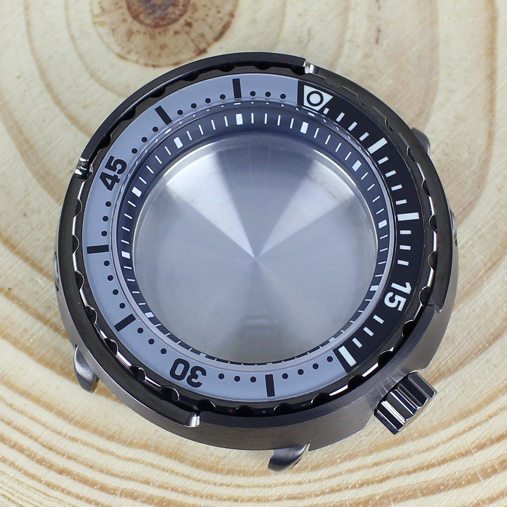 47mm Gun-Color Watch Case Modify Seiko Tuna Can Mod Sapphire For NH35 34 NH36 38