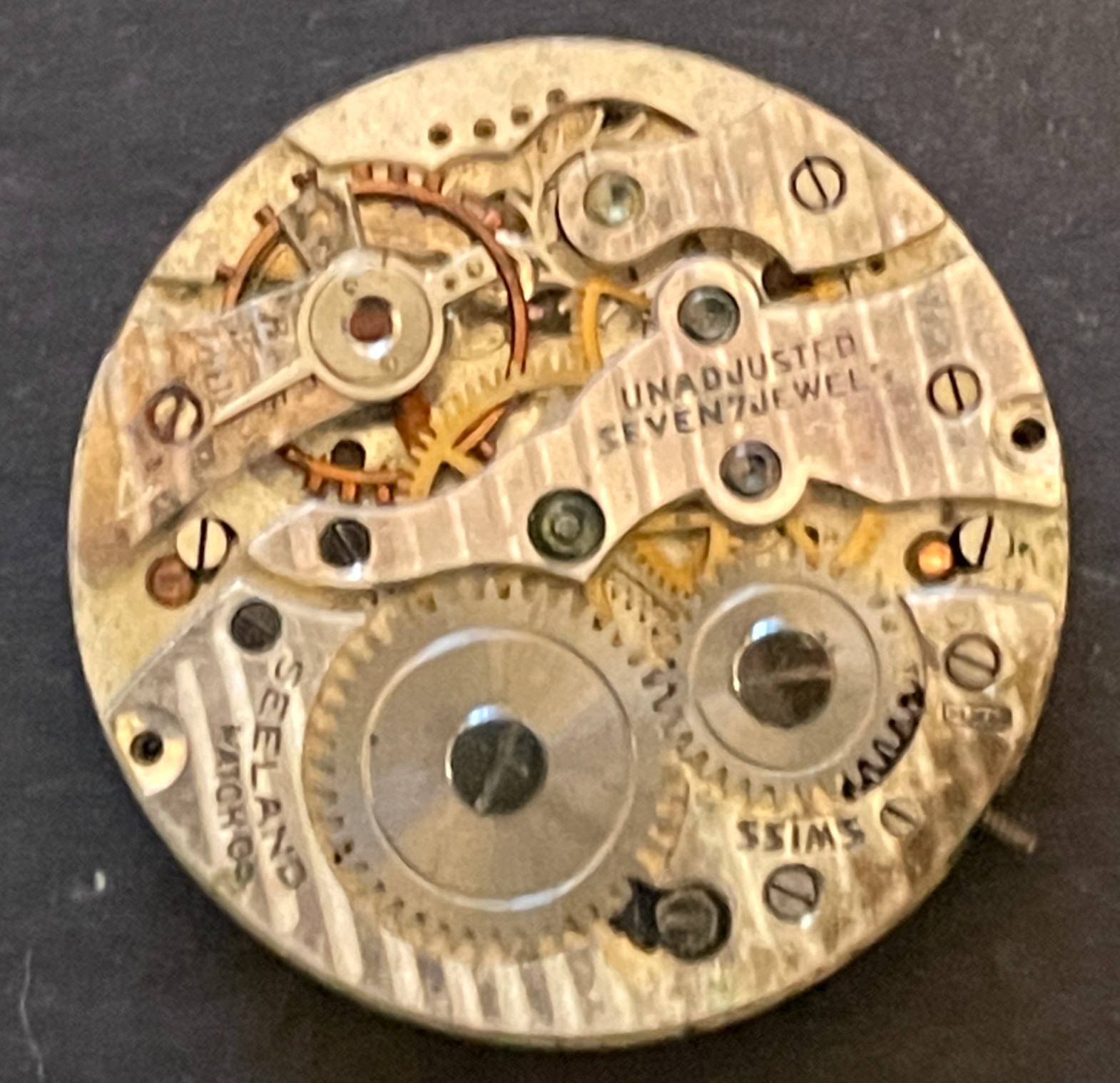 Vintage Seeland Men’s Watch Movement Parts/Repair Good Balance 7j Swiss
