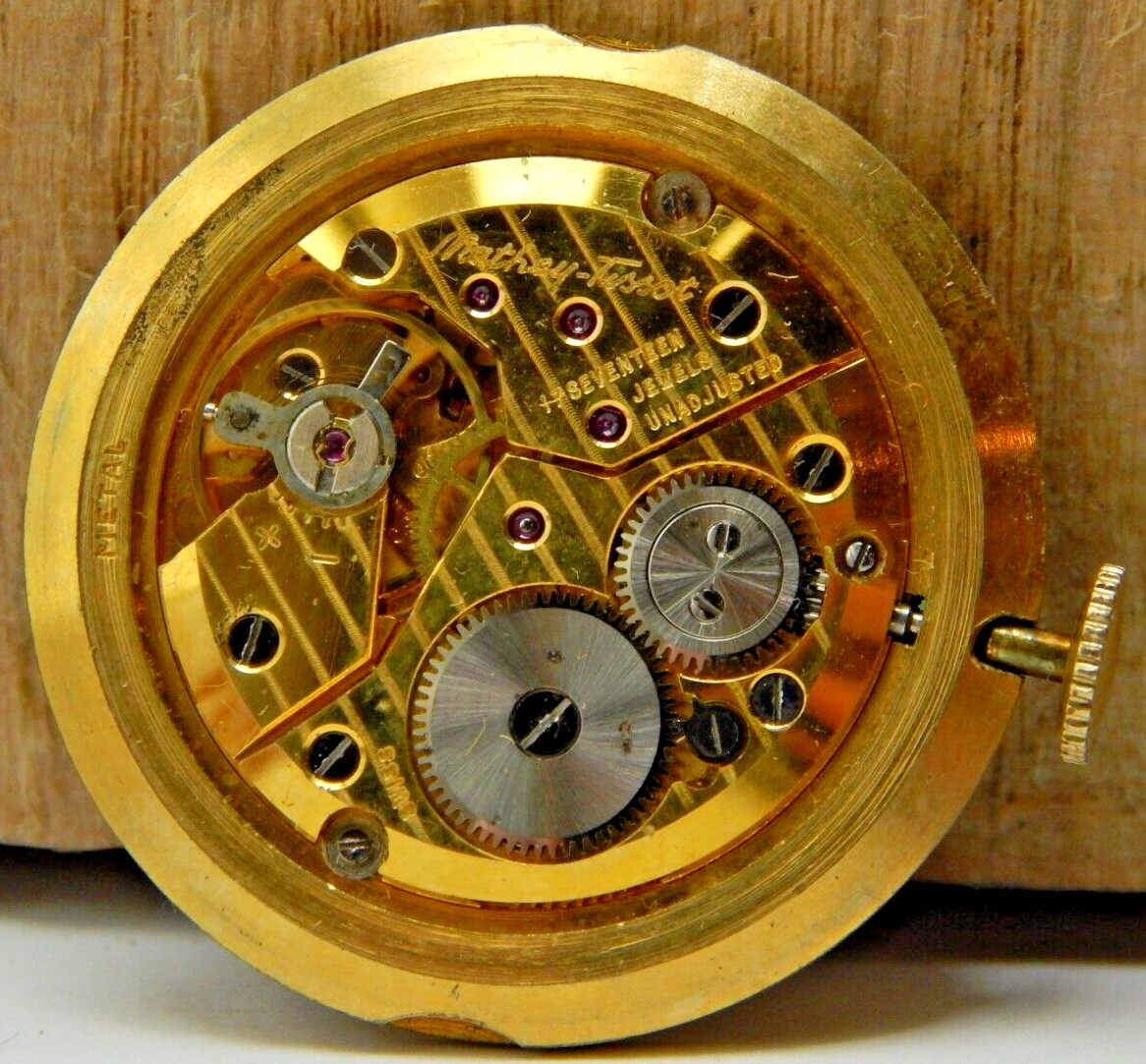 Vintage Mathey-Tissot 603 17 jewel men’s wrist watch movement Liberty Head dial