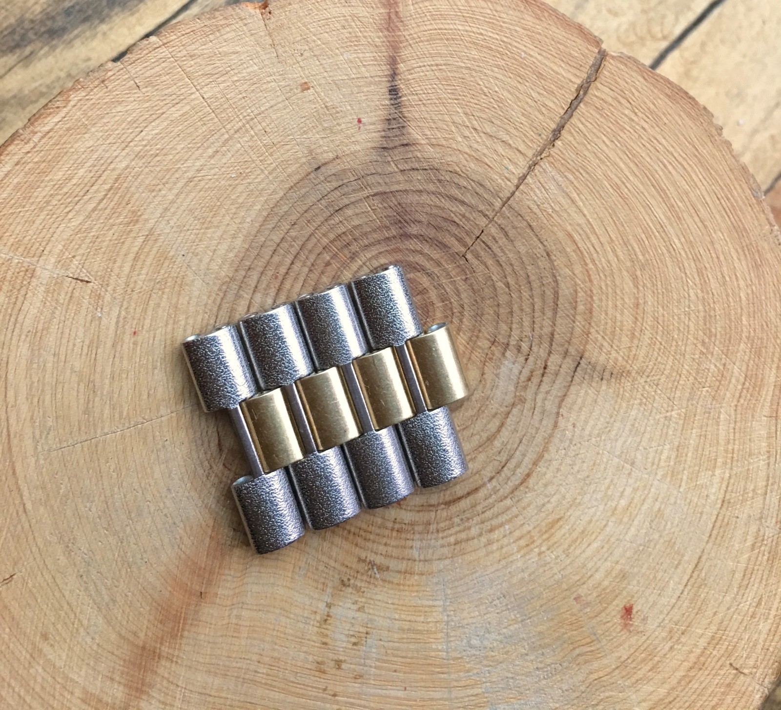 Rare shape steel and gold 3-row vintage watch NSA bracelet watch band 4 links
