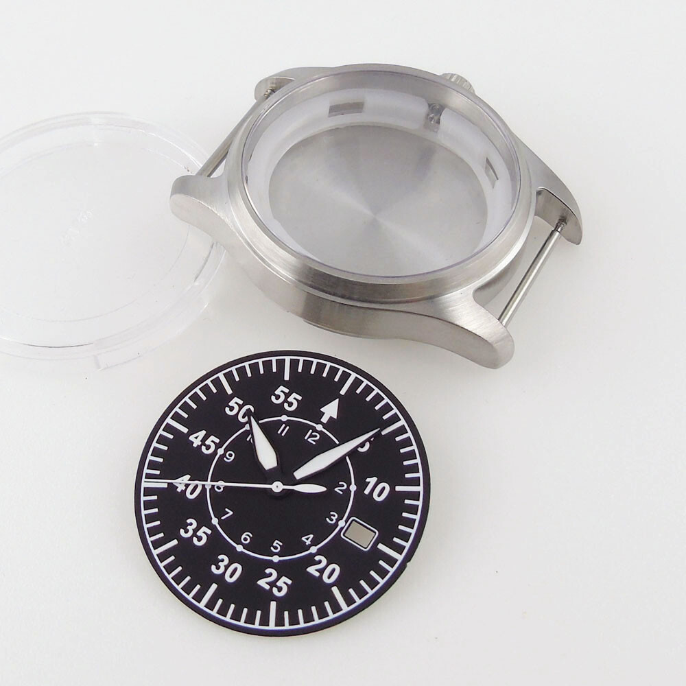 39mm sapphire glass pilot Watch Case black luminous dial fit NH35 NH36 MOVEMENT