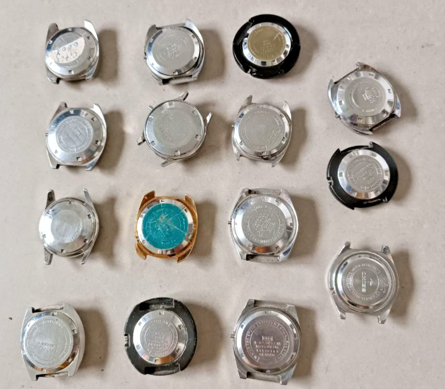 BIG LOT OF 15 JAPANESE AUTOMATIC CITIZEN & SEIKO CASES FOR PROJECT / REPLACEMENT