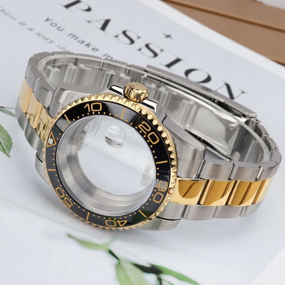 40mm Oyster Diving Watch Case Bracelet Silver Gold Steel For Seiko NH35 ETA 2824