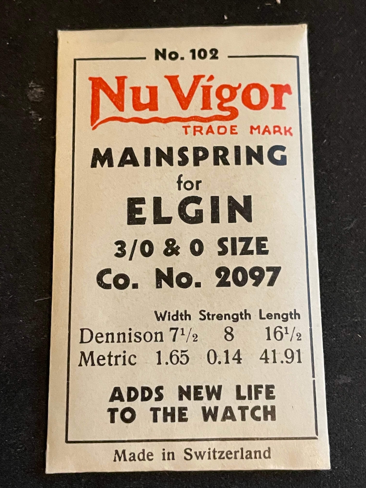 NuVigor Mainspring #102 for Elgin 0s & 3/0s No. No. 2097 – Steel