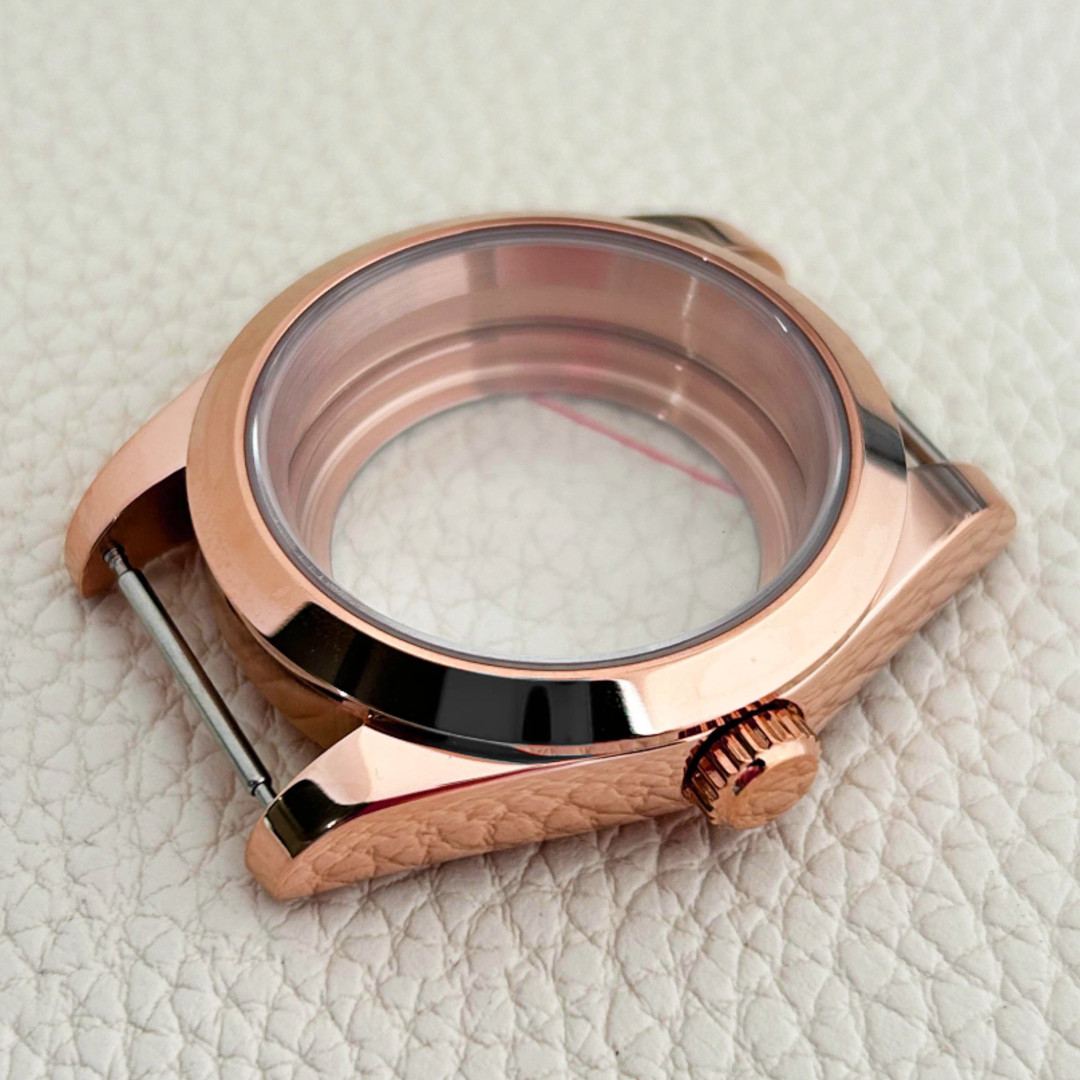 39mm Polished Rose Gold Plated Watch Case Sapphire Glass For NH35 NH36 Mod US