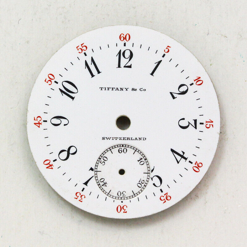 Tiffany & Co. 6/0 Size White Enamel Red Five-Minute Track Single Sunk Swiss Dial