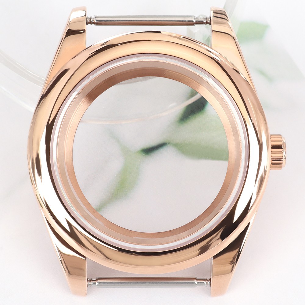 Fluted Bezel Oyster Watch Case 36mm/39mm Rose Gold Sapphire For Seiko NH35 NH36