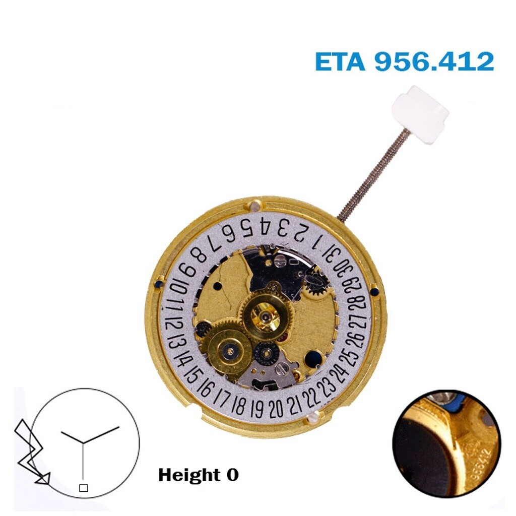 ETA 956.412 Swiss Watch Movement, 3 Hands, Gray Date Disk at 6.
