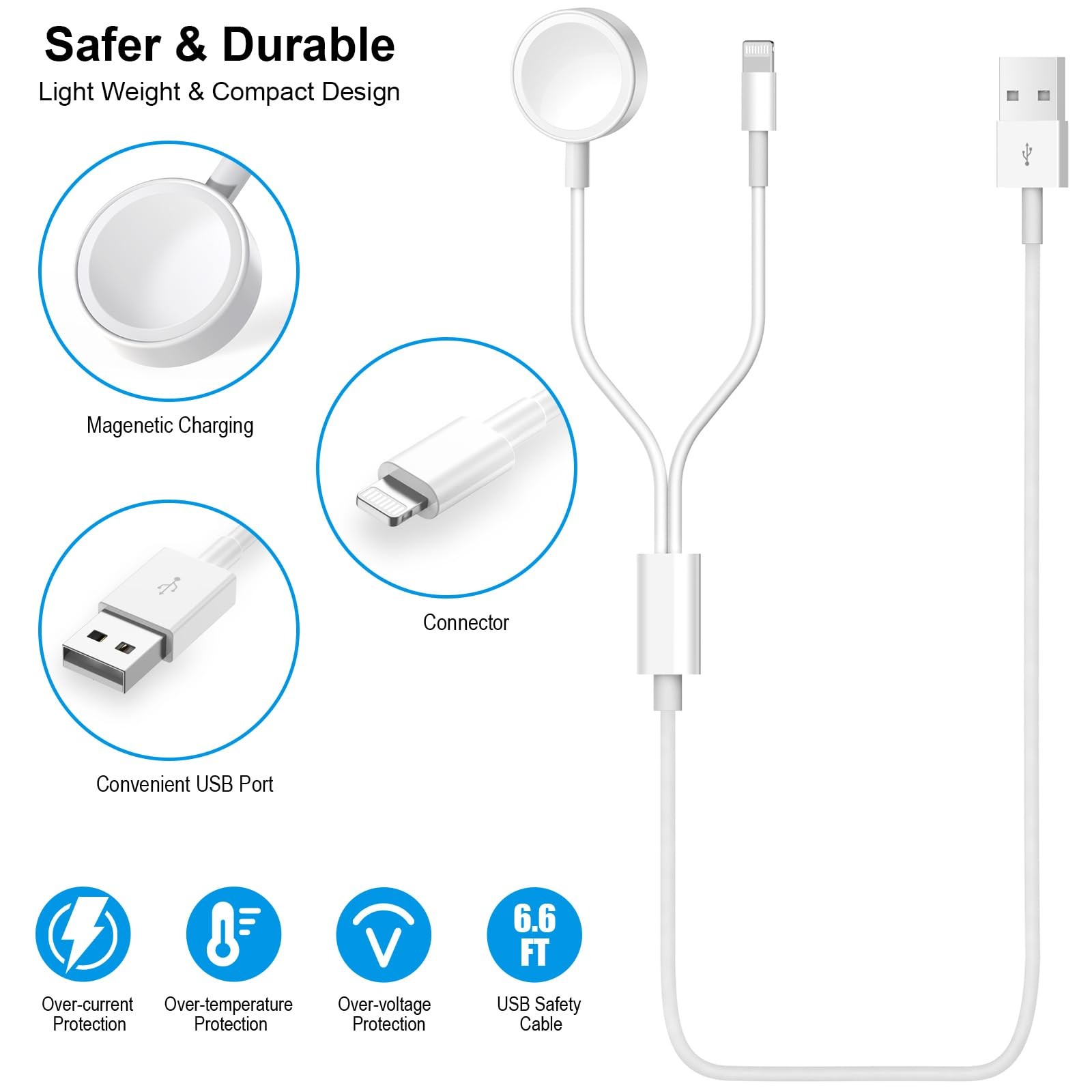 [Apple Certified] 2 in 1 iPhone and Charger 6.6 FT Magnetic iWatch Charging C…