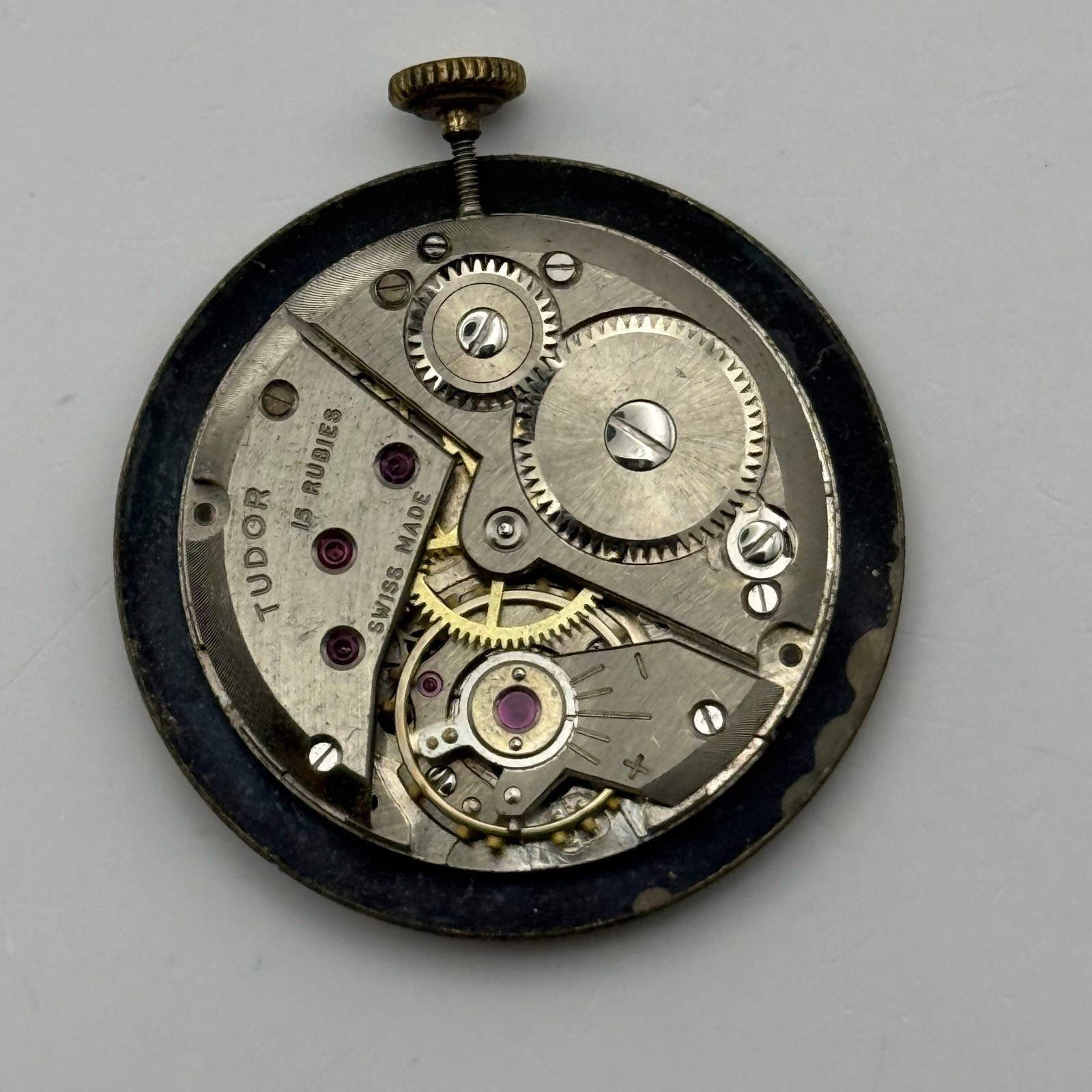 Tudor Watch Movement Running FEF 290 Rolex Crown For Parts / Restoration 23.6mm